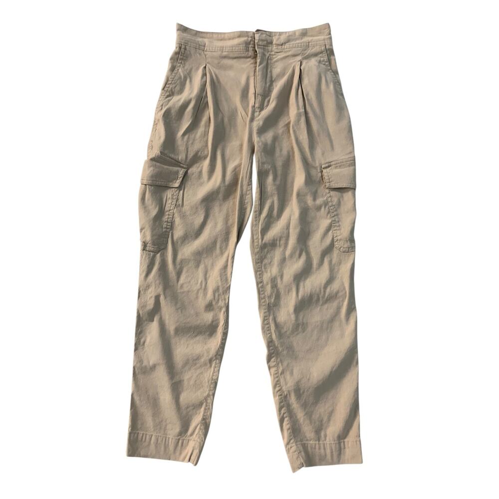 VINCE Women size 0 Beige Linen Blend Cropped Cargo Pants Elasticized Back Waist